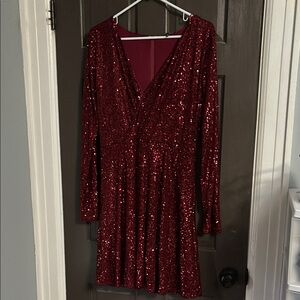 Fashion Nova Red Sequin Long Sleeve Dress